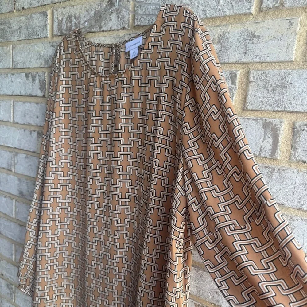 Liz Claiborne Long Sleeve Scoop Neck Geometric Career Blouse Women's Size XXL